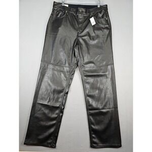 Gap Cheeky Straight High Rise Faux Vegan Leather Black Pants Women 32 / 14R